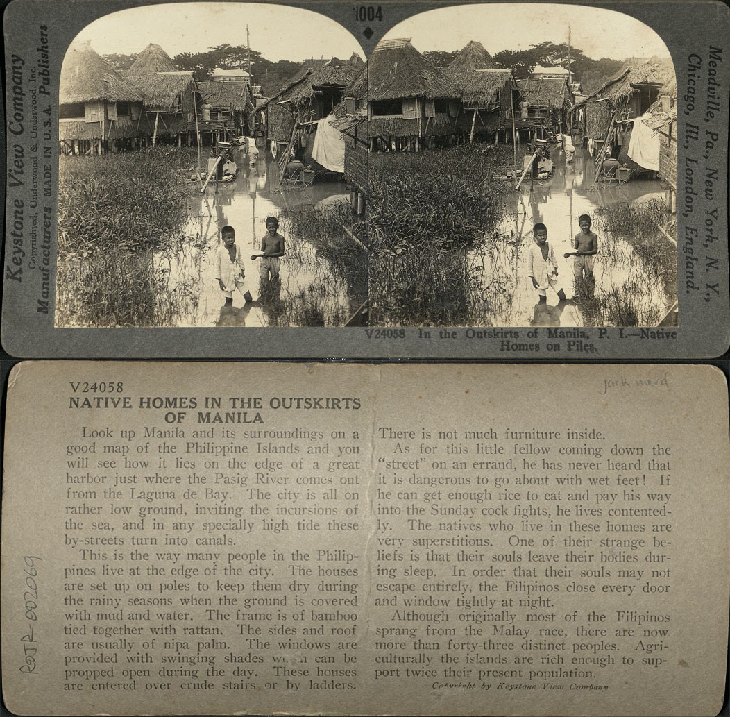 In the Outskirts of Manila, P. I. – Native Homes on Piles.